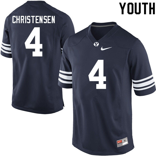 Youth #4 Caleb Christensen BYU Cougars College Football Jerseys Sale-Navy - Click Image to Close